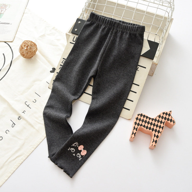 秋季外穿女孩打底裤猫咪蝴蝶结可爱木耳边裤脚纯棉品质女童长裤,淘宝优惠券,粉丝福利购,淘宝优惠卷