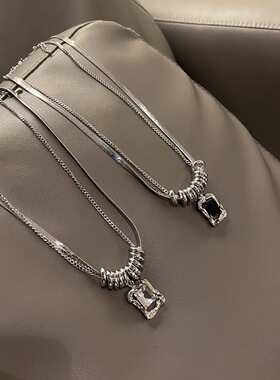 钛钢锆石双层卫衣小众设计感毛衣链项链嘻哈风女秋冬2026年新款