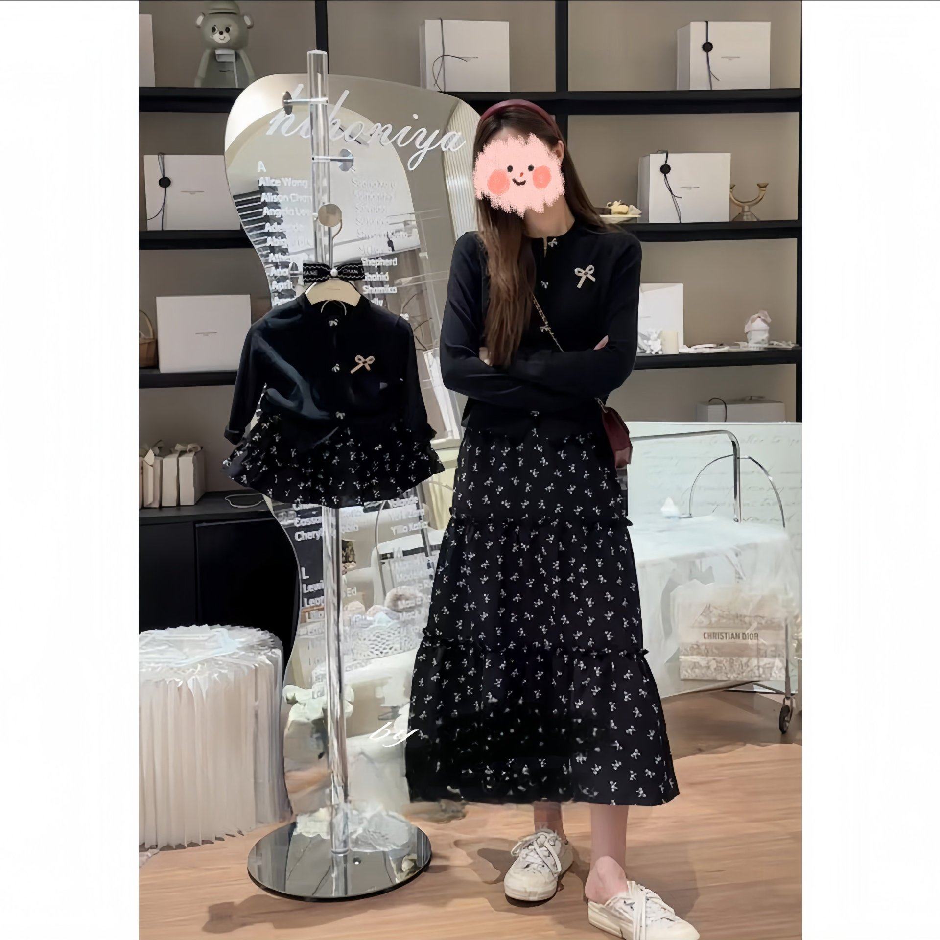 亲子装2024秋季新款亲子气质蝴蝶结长袖开衫母女同款套装潮流,淘宝优惠券,粉丝福利购,淘宝优惠卷