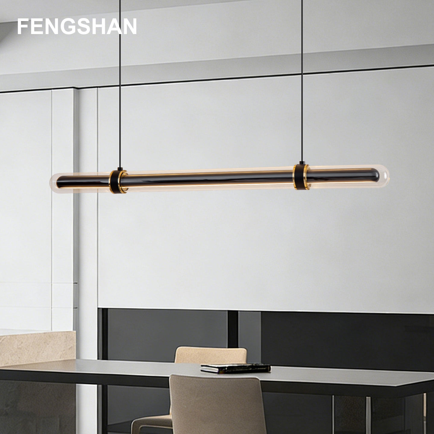 意式轻奢时光隧道餐厅吊灯现代茶室简约岛台吧台餐桌高端一字长条