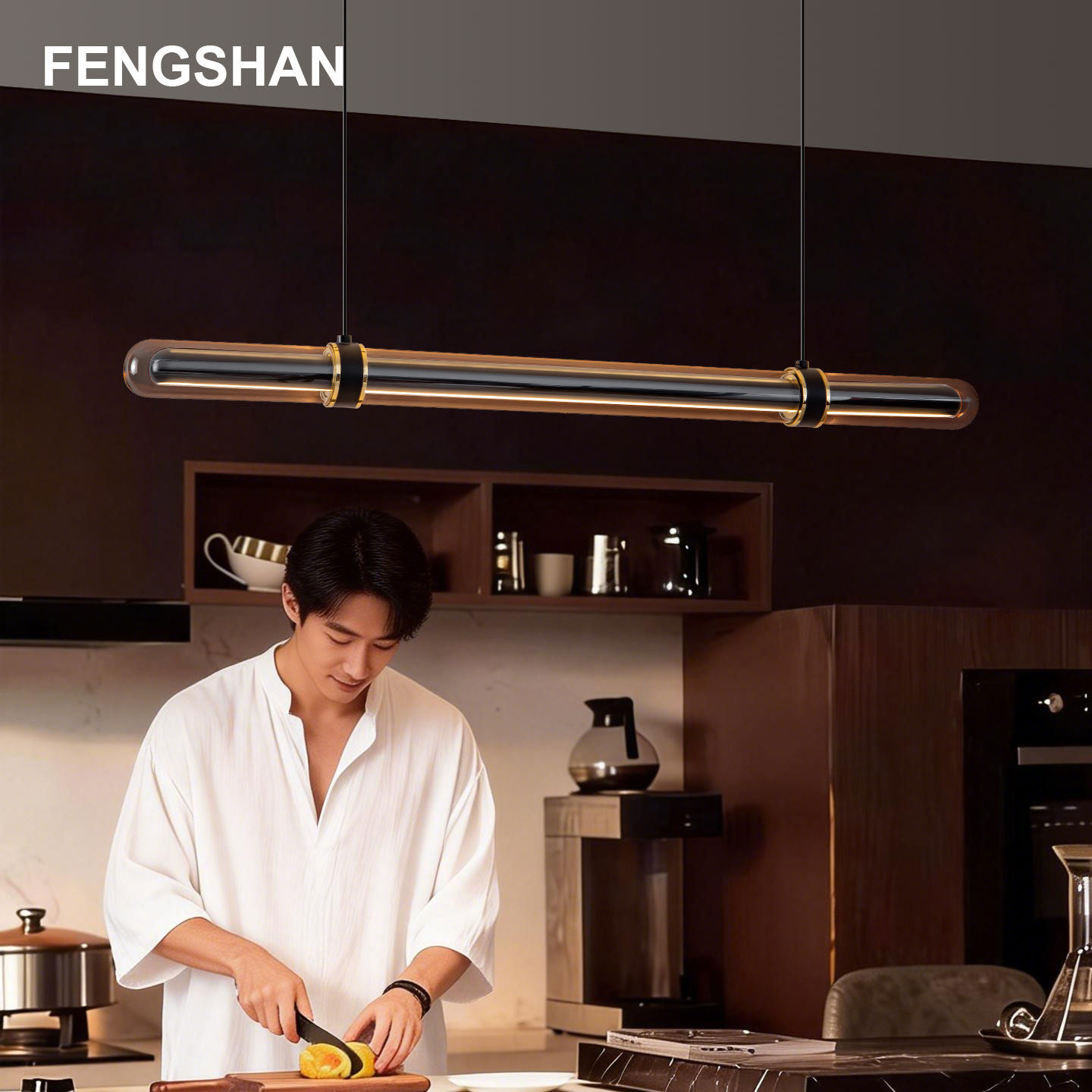 意式轻奢时光隧道餐厅吊灯现代茶室简约岛台吧台餐桌高端一字长条