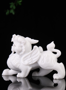 天然白玉霸王貔貅摆件招财纳福