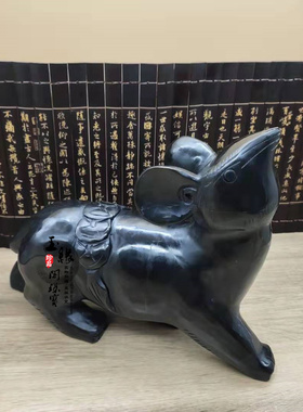 天然墨玉石老鼠摆件十二生肖鼠属相鼠桌面摆件路路通客厅收藏品
