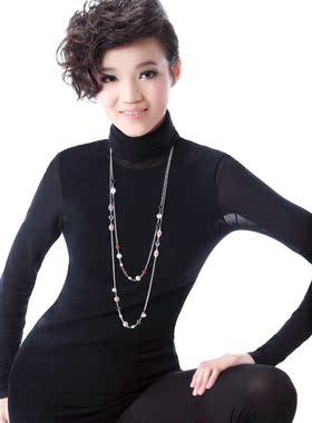 长款925银复古玫瑰金水晶毛衣链