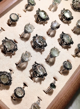 地脉拾光｜绿幽灵天然水晶戒指鬼佬财神聚宝盆满天星活复古饰品女