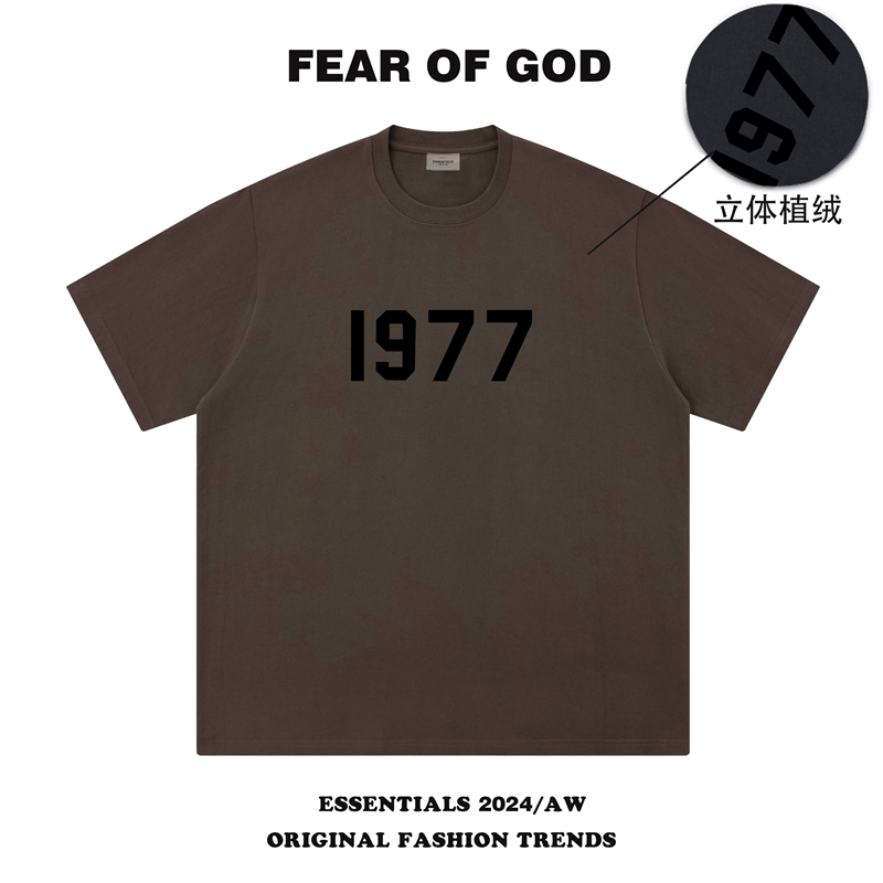 FEAR OF GOD FOG1977植绒印花短袖t恤男女复线ESSENTIALS纯棉体恤 - 图1