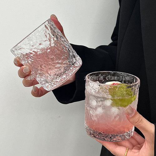 酒吧威士忌冰球酒杯高级感ins石纹玻璃水杯果汁饮料杯调酒杯子 - 图1