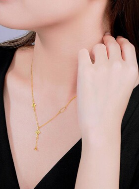 ins风高光套链四角星光珠AB链项链女士锁骨链星星项链时尚首饰品