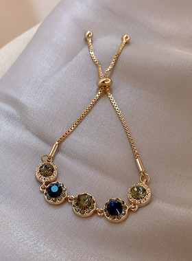 韩国东大门复古连体灰钻小众手链网红轻奢镶钻学生闺蜜个性手饰