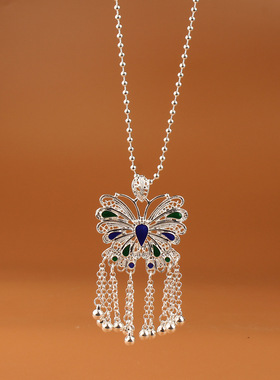 仿银复古孔雀毛衣链民族风项链文艺仙女范夸张链景区冰箱贴吊