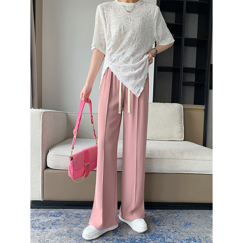 梨形身材裤子女胖妹妹夏季高腰显瘦开叉阔腿裤大码垂感西装休闲裤 - 图2