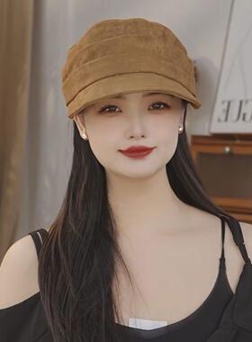 显脸小鸭舌帽女秋冬季保暖渔夫帽