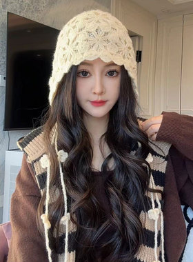 显脸小针织帽女秋冬毛线帽民族风