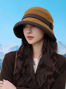 宽檐显脸小渔夫帽女秋冬防风盆帽