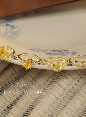 鎏金蜜糖|黄钻系列 招米米法式复古珐琅开口锆石戒指女轻奢高级感