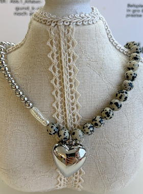 韩国进口新款时尚斑点石头爱心吊坠项链锁骨链