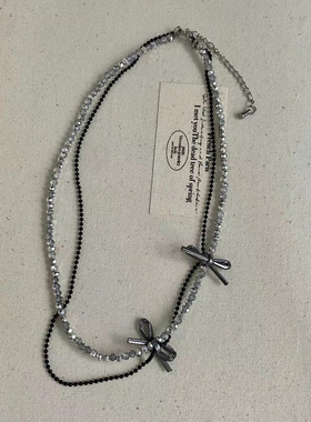 双层链条蝴蝶结甜美ins叠戴项链