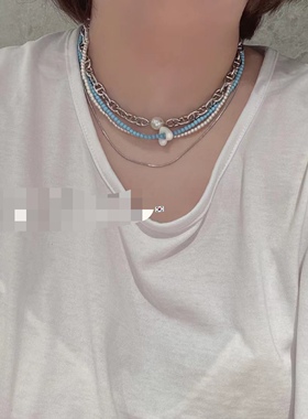 串珠撞色爱心ins甜美项链锁骨链