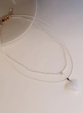 双层爱心项链水晶串珠叠戴锁骨链