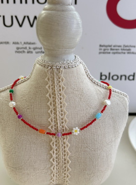 韩国进口新款时尚百搭彩色串珠项链颈链女款小众设计