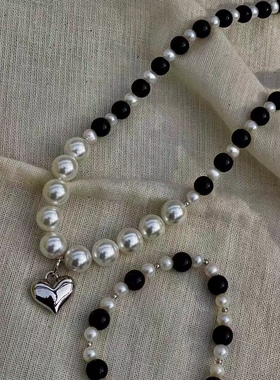 韩国珍珠串珠爱心锁骨链新款项链