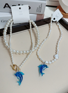 小海豚珍珠双层ins个性项链