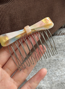 醋酸蝴蝶结发梳发夹女前额侧边齿梳刘海夹子秋冬碎发插梳防滑发卡