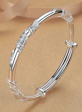 轻奢繁花手镯女实心年轻款小众设计推拉古风镯子送女朋友生日礼物