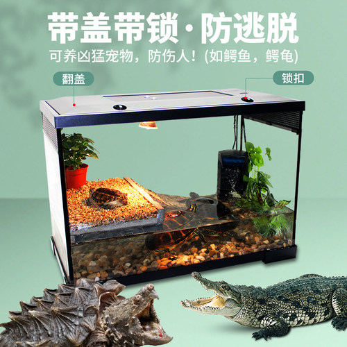 宝龙乌龟缸水陆缸水龟缸带晒台造景别墅生态鳄鱼缸沙漠雨林爬虫缸 - 图0