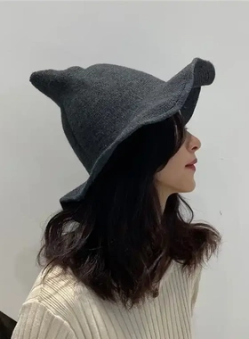 棉纱巫师爆款针织万圣节女巫帽子