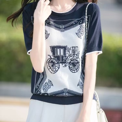 2025新款莱赛尔天丝针织衫女士短袖t恤遮肚子巨显瘦上衣