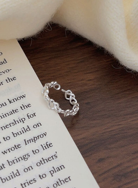 S925银镂空爱心戒指女春夏新款