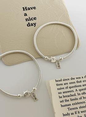 S925纯银猫咪小鱼手链