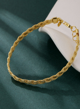 S925纯银麻花手链女意式三编编织