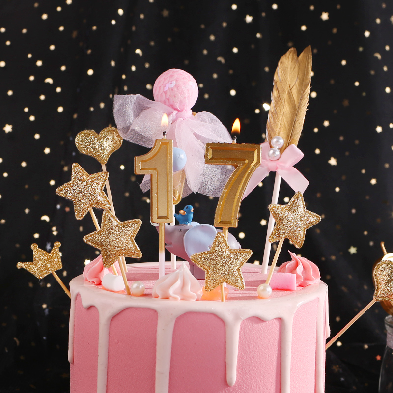 网红金色生日蛋糕数字蜡烛创意浪漫表白装饰单个数儿童成人派对用 - 图1