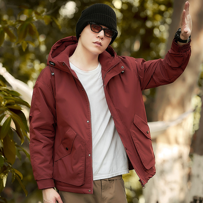 森系户外加绒连帽冲锋衣外套装秋冬加厚保暖宽松时尚带帽夹克 - 图1