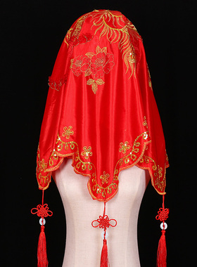喜酷中式婚礼新娘亮片绸缎盖头