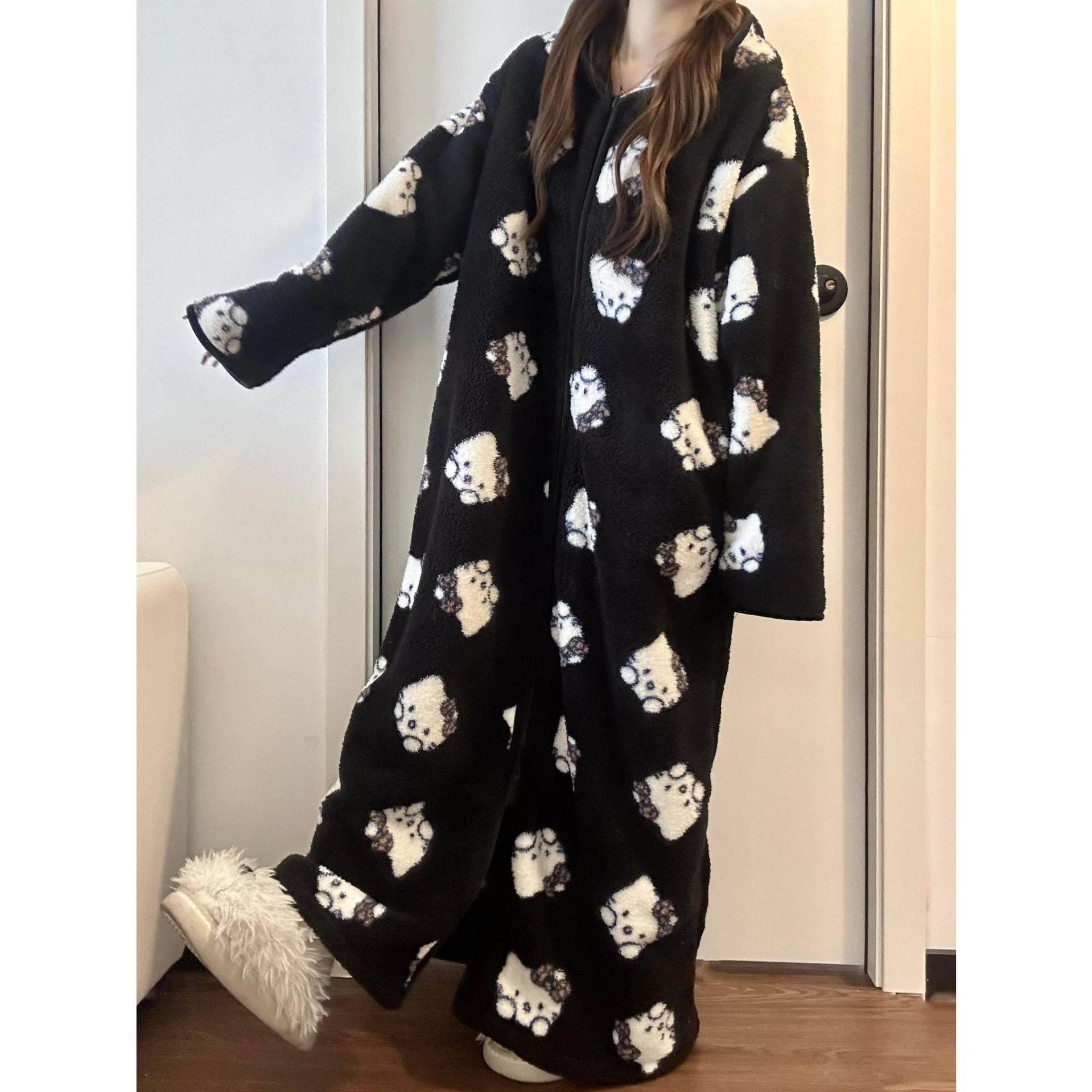 可爱kitty 珊瑚绒连帽睡袍女秋冬加厚长款睡裙保暖家居服套装,淘宝优惠券,粉丝福利购,淘宝优惠卷