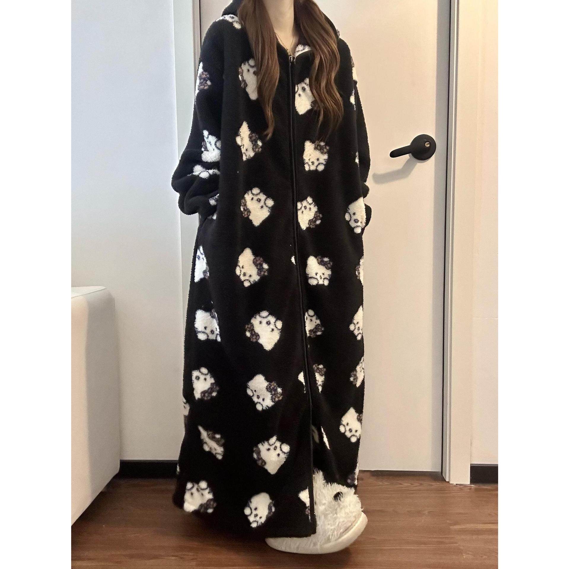 可爱kitty 珊瑚绒连帽睡袍女秋冬加厚长款睡裙保暖家居服套装,淘宝优惠券,粉丝福利购,淘宝优惠卷