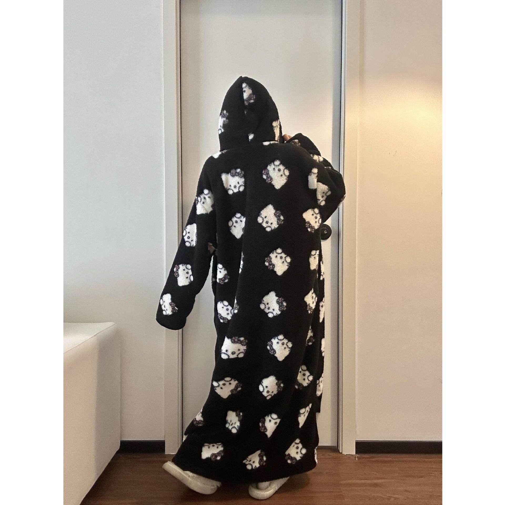 可爱kitty 珊瑚绒连帽睡袍女秋冬加厚长款睡裙保暖家居服套装,淘宝优惠券,粉丝福利购,淘宝优惠卷