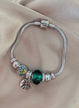 高级感女士绿色仿水晶珠子手链