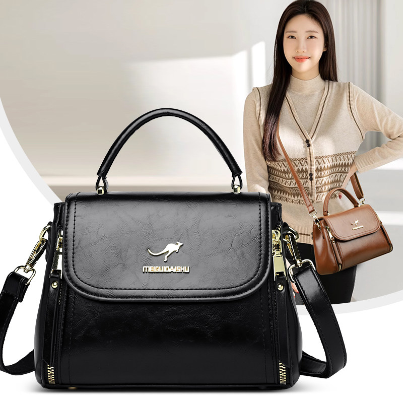 袋鼠皮包包包女2025新款中年女包妈妈包软皮单肩斜挎包百搭,淘宝优惠券,粉丝福利购,淘宝优惠卷