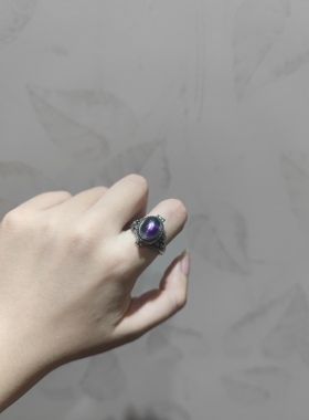 一物一图。小众复古紫水晶盒子款个性开口戒指指环水晶饰品可调节