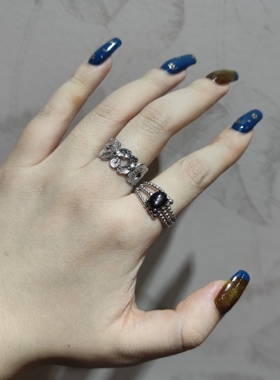 2025新品简约款ins风金运石钛钢托开口可调节戒指饰品