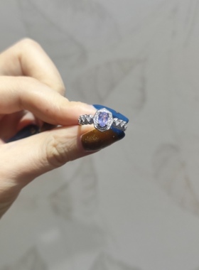 2026新品简约ins风轻奢紫玉晶钛钢托开口可调节戒指孤品