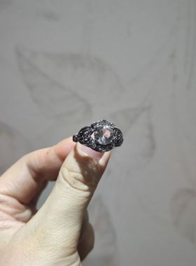2025新品小众ins风天然白水晶蕾丝托开口调节戒指水晶饰品