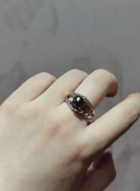 2025新品小众陨石边大溪地珍珠个性托天然开口可调节戒指饰品礼物