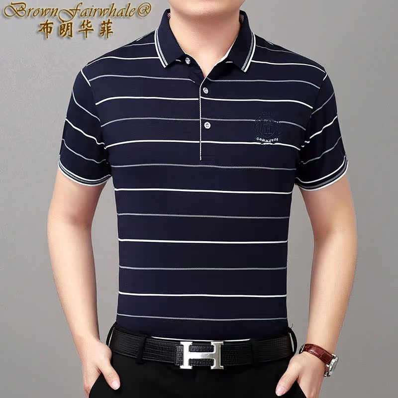 恤 T 中老年条纹商务休闲翻领体恤打底衫短袖白色酒红色时尚 夏季 恤 T 中老年条纹商务休闲翻领体恤打底衫短袖白色酒红色时尚 夏季
