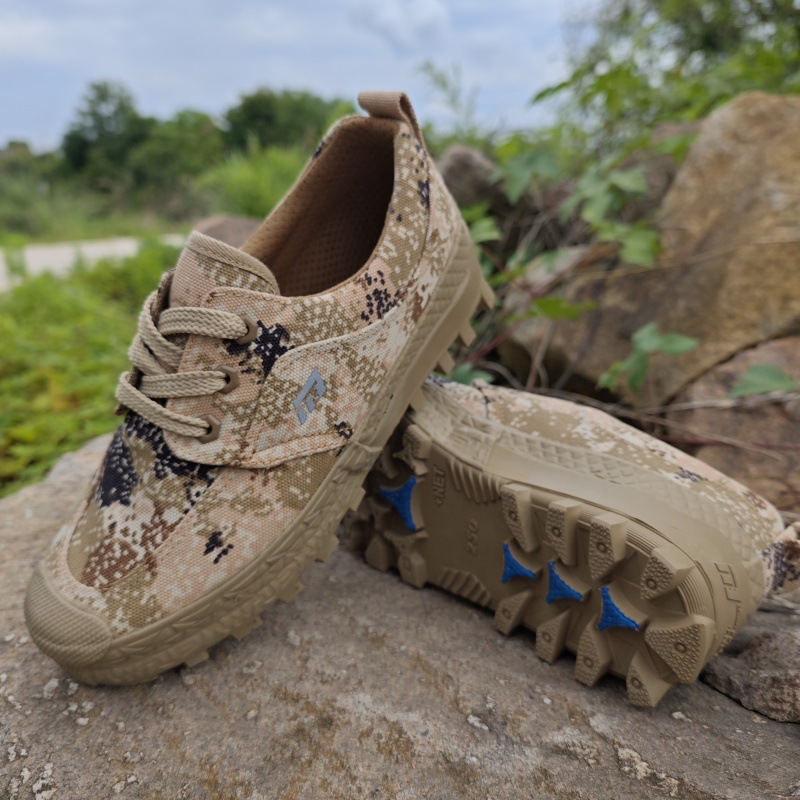 强步1137新款户外迷彩低帮帆布鞋解放鞋登山鞋橡胶耐磨作训鞋男鞋 - 图0