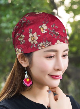 花萝提花仿香云纱头巾帽薄款透气遮白发帽女夏季包头帽印花休闲帽
